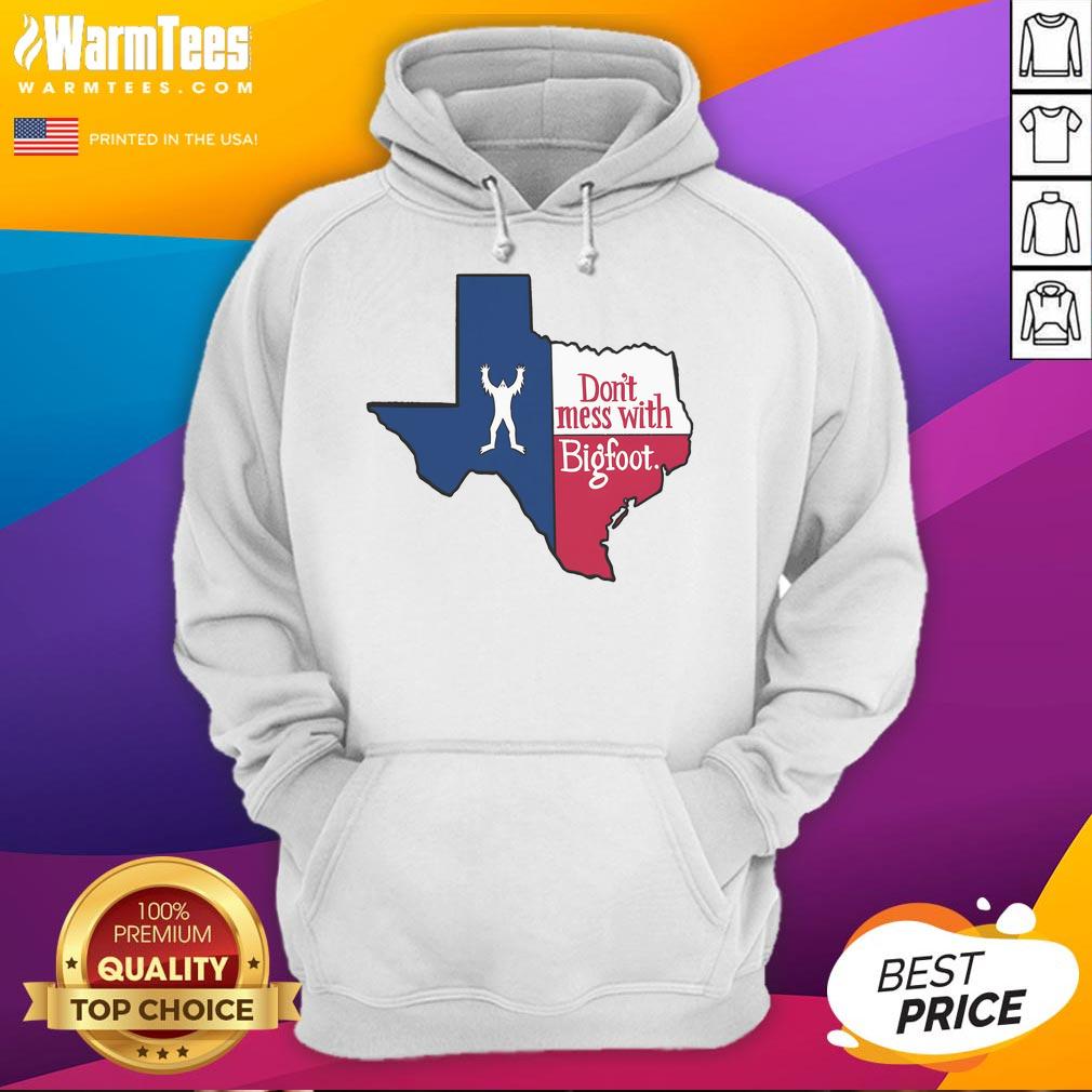 Alt Text: Funny Don't Mess With Bigfoot Texas Map Hoodie featuring a playful Bigfoot graphic and Texas map design.