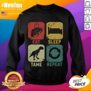 Funny Eat Sleep Tame Repeat Dinosaur Gaming Gamer Sweatshirt featuring a playful dino design for gamers.