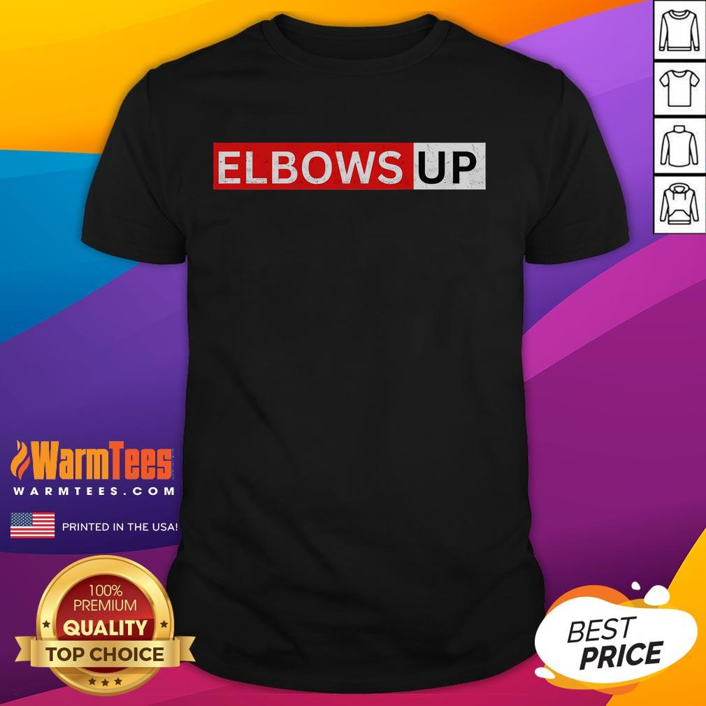 Funny Elbows Up Canada T-Shirt featuring the Canadian flag design, perfect for patriotic celebrations and casual wear.
