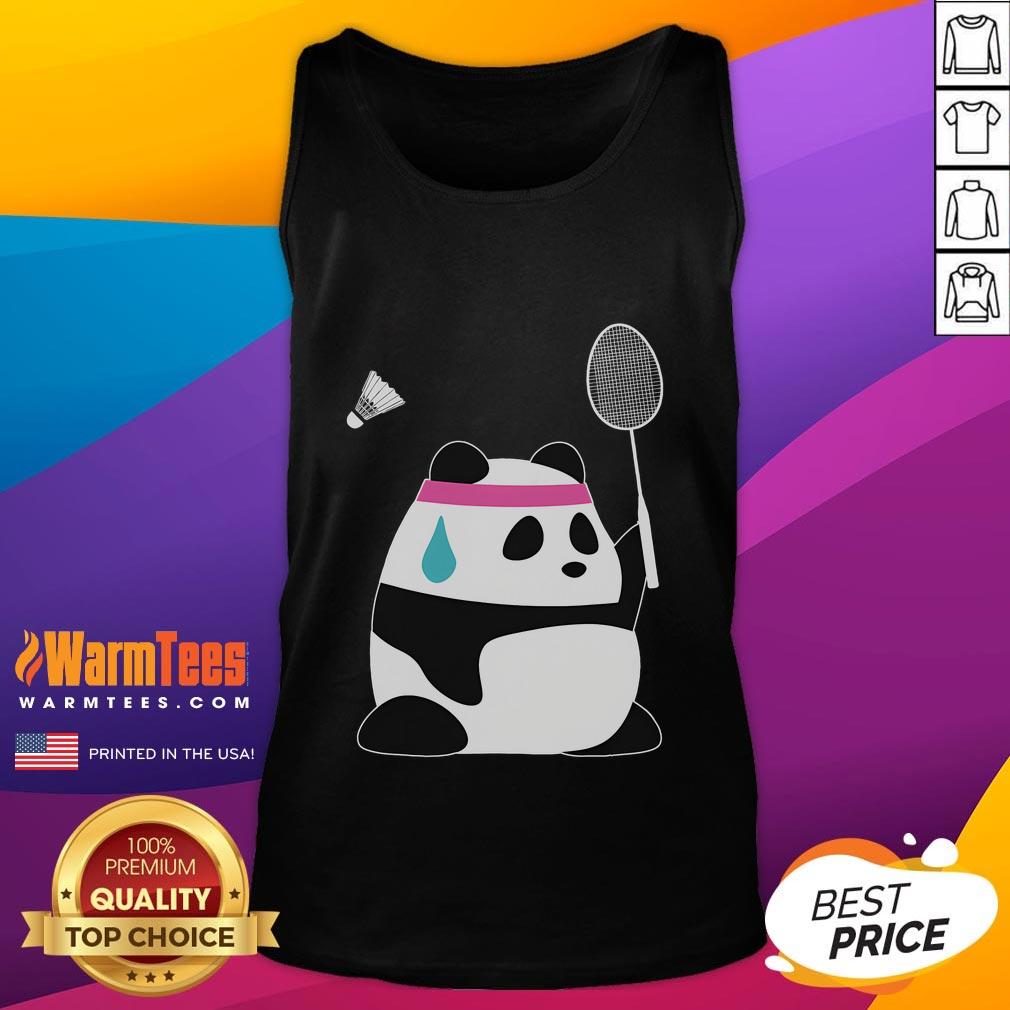 Funny exhausted panda tank top featuring a shuttlecock design, perfect for badminton lovers and casual wear enthusiasts.