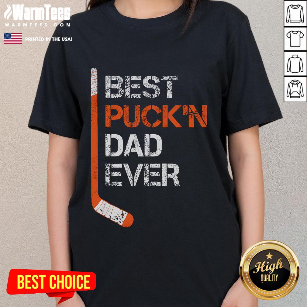 Alt Text: Funny Father's Day hockey dad tee featuring 'Best Puckn Dad Ever' slogan, perfect gift for sports-loving fathers.