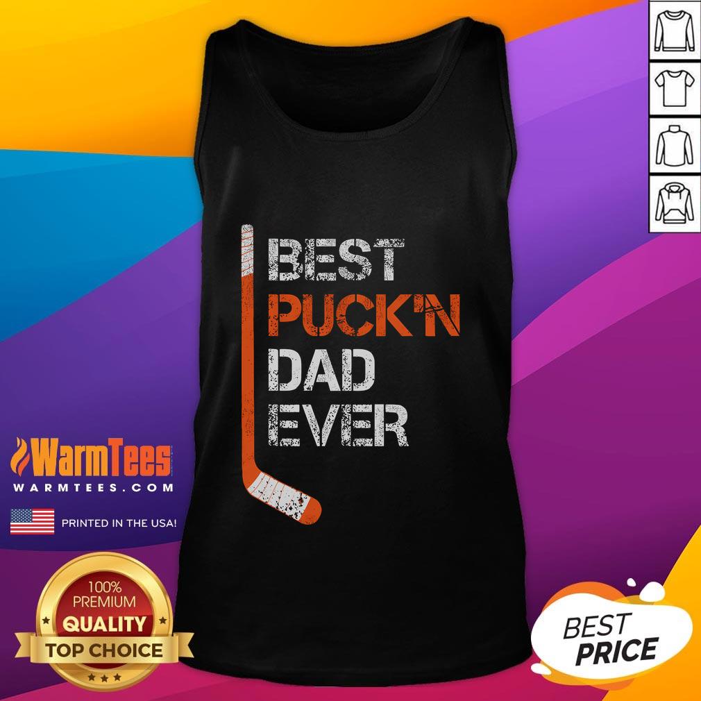 Funny Fathers Day Hockey Dad tank top featuring Best Puck'n Dad Ever design, perfect gift for hockey-loving fathers.