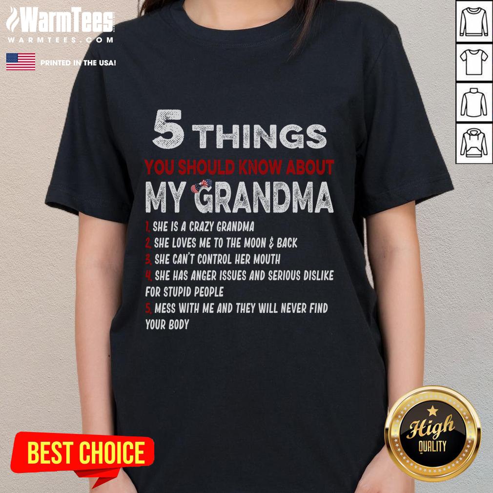 Funny Grandma tee showcasing 5 quirky facts about my grandma, perfect for humor-loving family members.