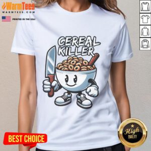 Funny 'Cereal Killer' tee featuring cute ladies enjoying breakfast cereal, perfect for humor and casual wear.
