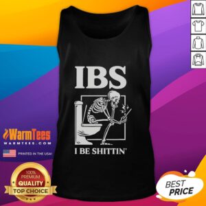 Funny IBS I Be Shittin Skeleton Tank Top featuring a humorous skeleton graphic, perfect for IBS awareness and funny apparel.