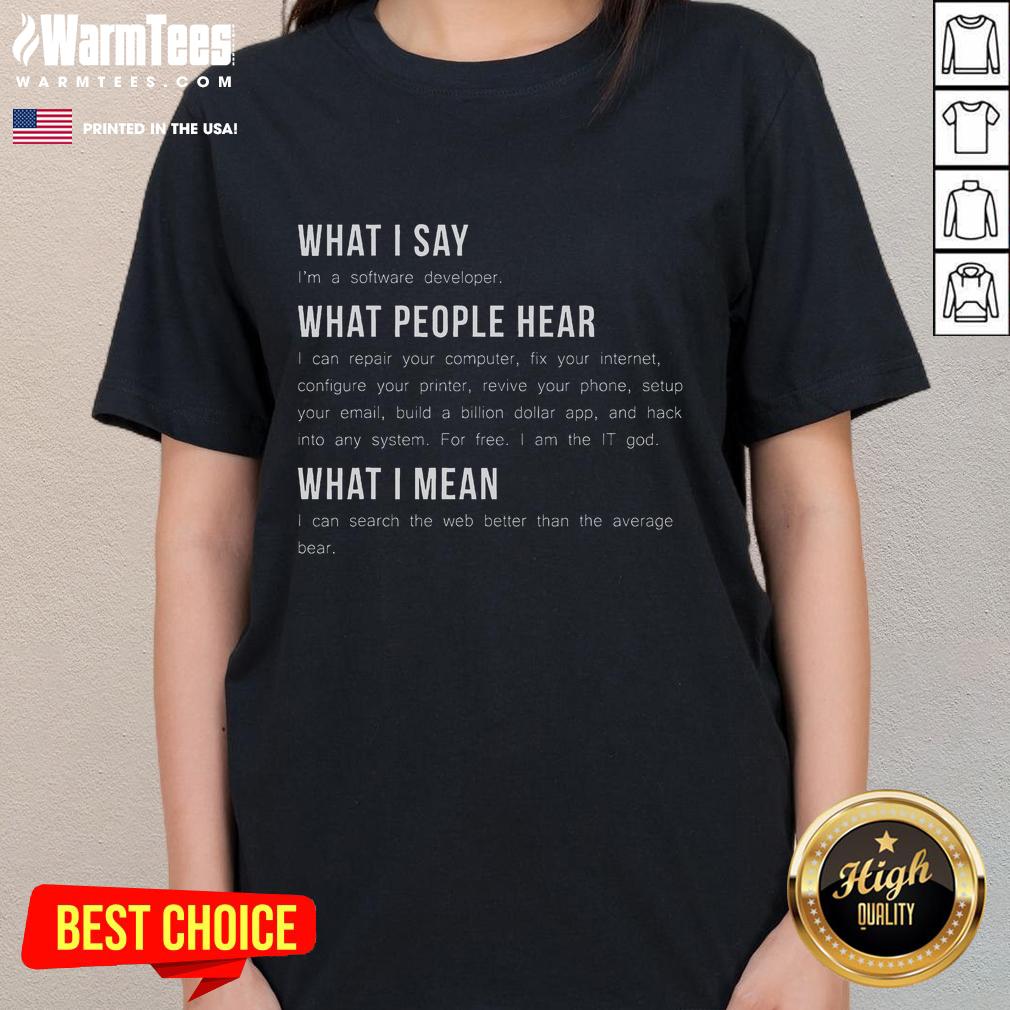 Funny 'I'm a Software Developer' programming ladies tee featuring a humorous graphic design for tech-savvy women.