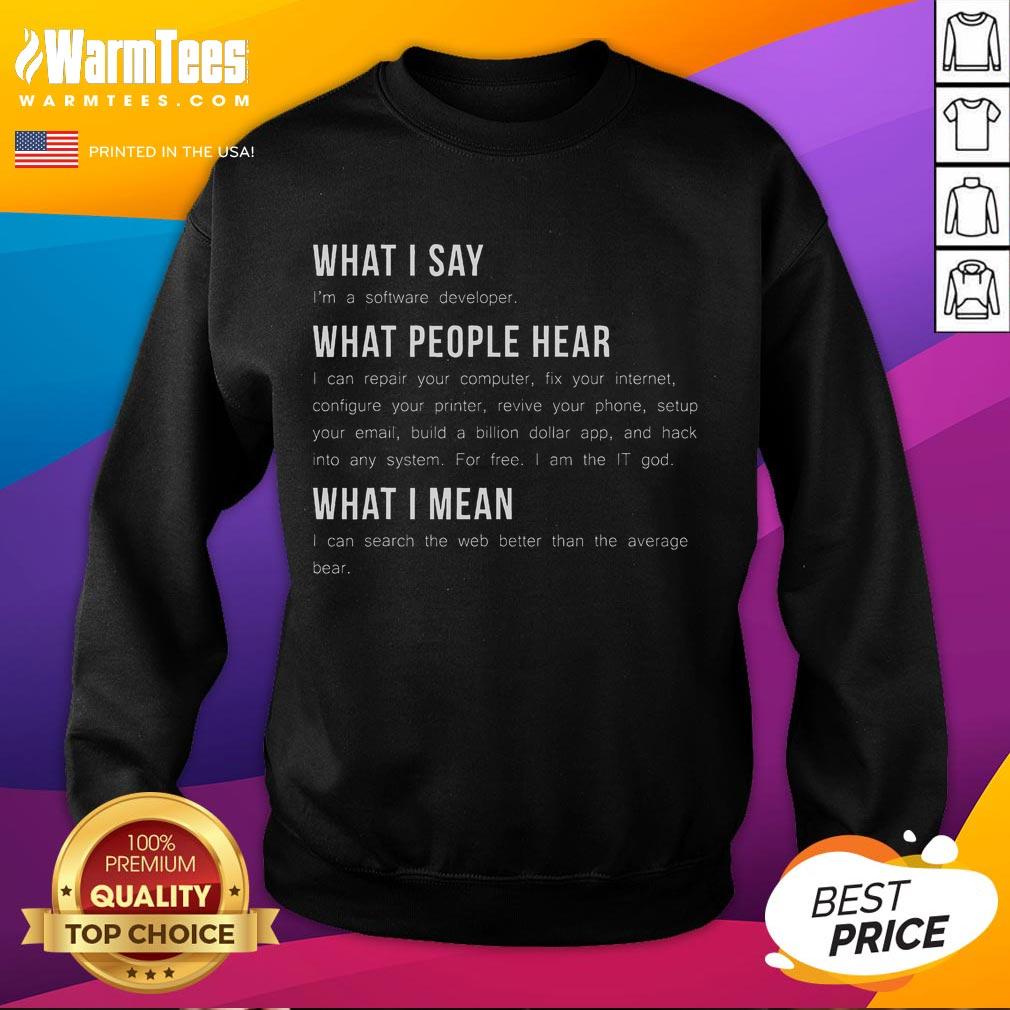 Funny 'I'm A Software Developer' programming sweatshirt with humorous design for tech enthusiasts and coders.