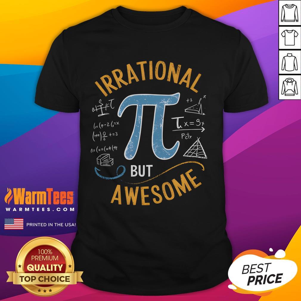 Funny Irrational But Awesome Pi Day Spiral Pi Math T-Shirt design featuring playful graphics celebrating Pi Day.