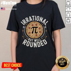 Funny irrational math teacher Pi Day ladies tee featuring humorous design and vibrant colors, perfect for math enthusiasts.
