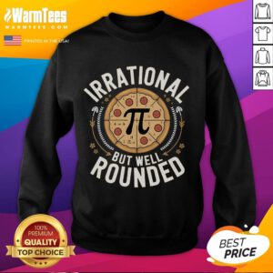 Funny irrational math teacher wearing a Pi Day sweatshirt, showcasing humor and creativity in mathematics education.