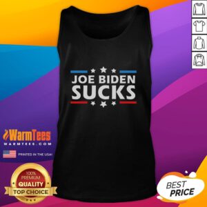 Funny Joe Biden Sucks anti-Biden election political tank top design featuring bold text and vibrant colors.