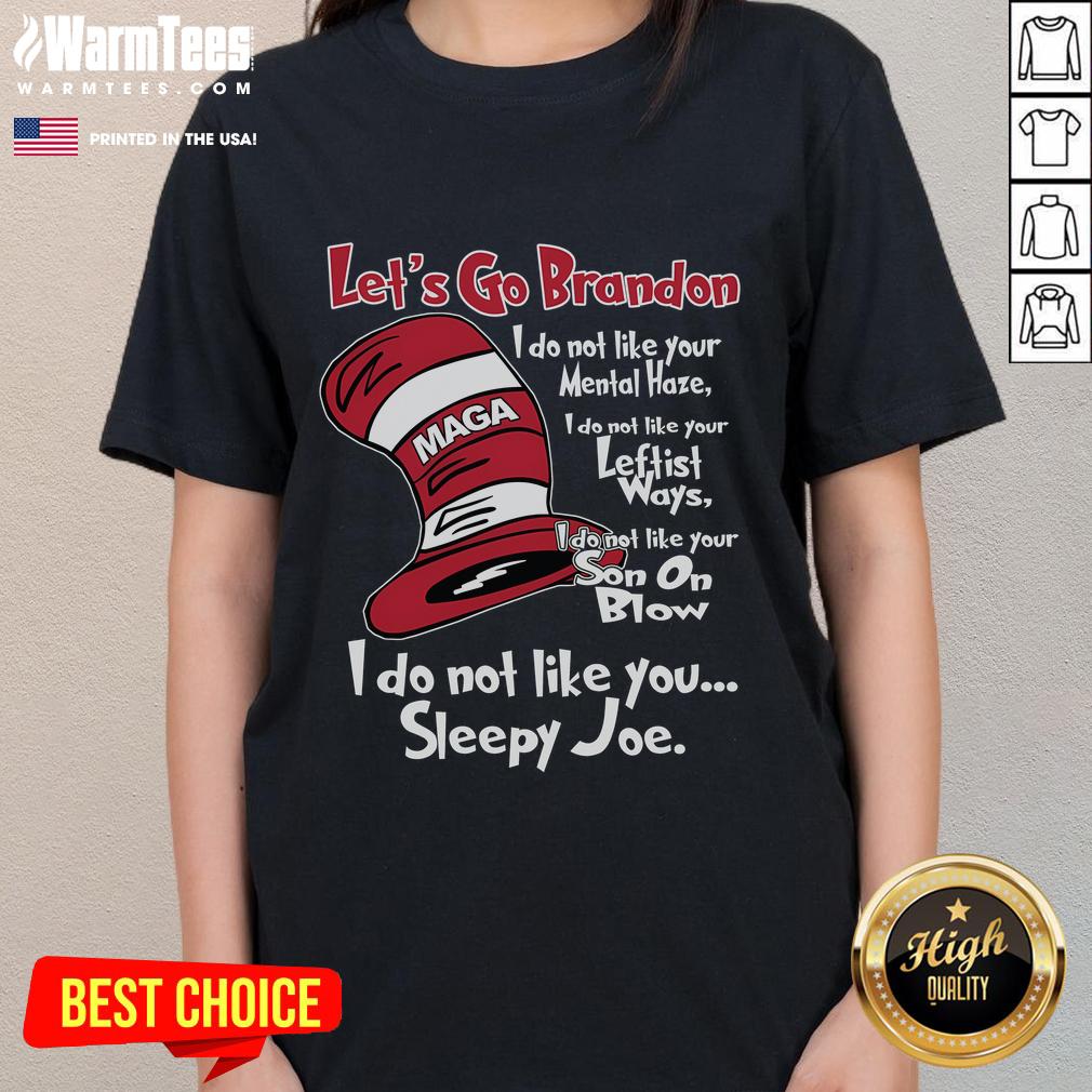 Funny Let's Go Brandon MAGA Ladies Tee featuring a playful design and vibrant colors for patriotic women.