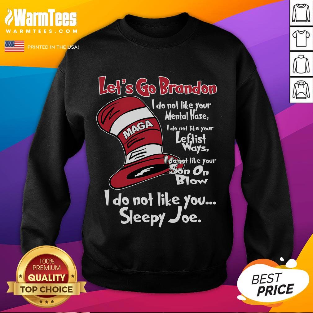 Alt Text: Funny Let's Go Brandon MAGA sweatshirt featuring bold text in vibrant colors, perfect for political humor enthusiasts.