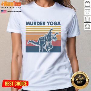 Funny retro Jiu Jitsu murder yoga graphic on a vintage ladies tee, perfect for martial arts enthusiasts and yoga lovers.