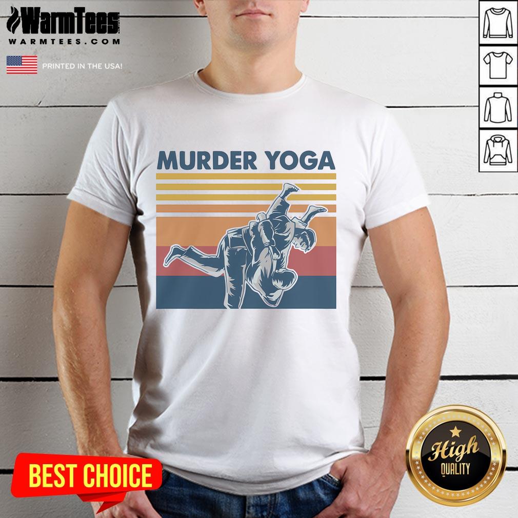 Funny retro Jiu Jitsu Murder Yoga vintage T-shirt design featuring playful graphics and bold text for martial arts enthusiasts.