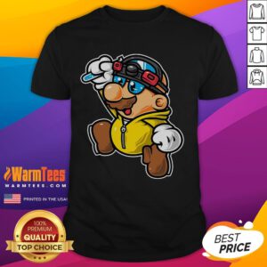 Alt Text: Funny Super Mario Bad Jump T-Shirt featuring a humorous graphic of Mario failing a jump in vibrant colors.