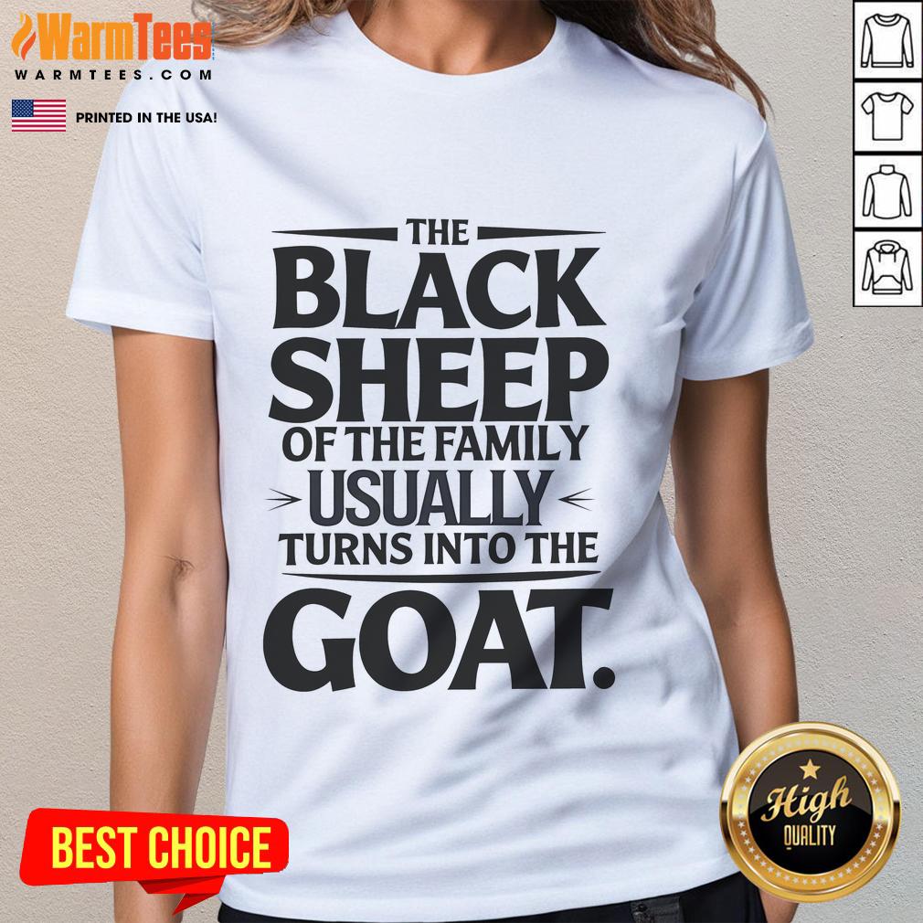 Funny black sheep of the family graphic on a ladies' tee, featuring a playful goat design for humor and style.