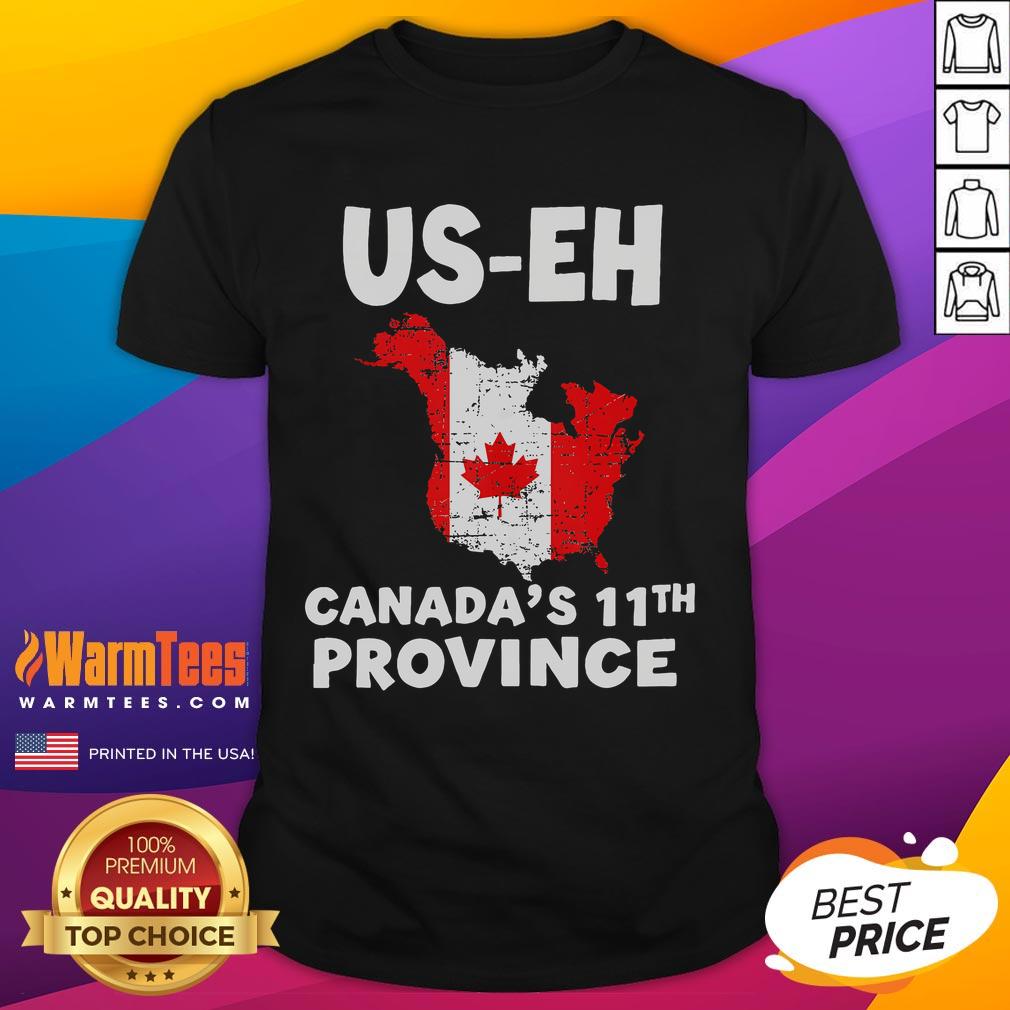 Funny USA Canada 11th Province US-Eh Canada flag t-shirt design featuring a playful graphic and vibrant colors.