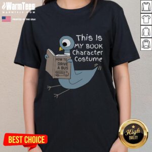 Kids in funny pigeon costume reading, showcasing the 'This Is My Book Character' tee for a fun literary-themed event.