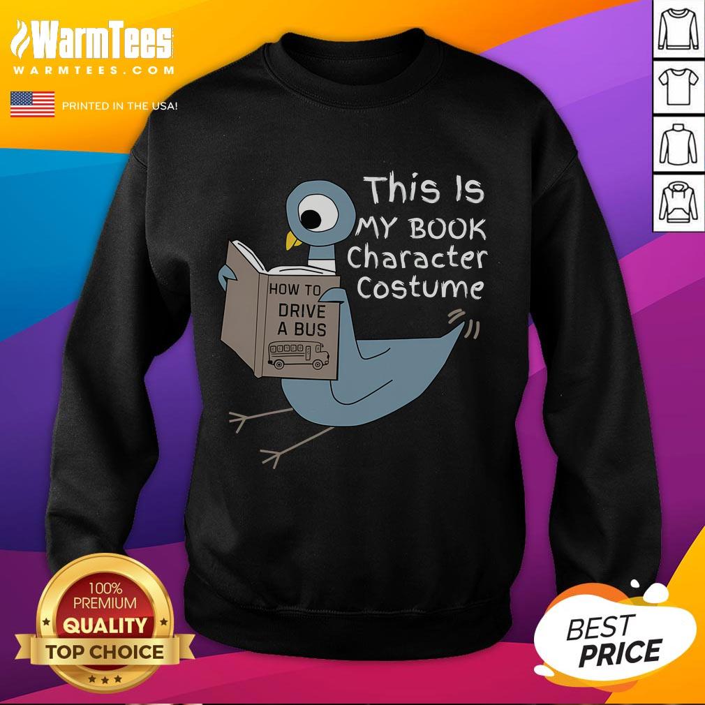 Kids wearing a funny 'This Is My Book Character' pigeon sweatshirt, perfect for reading and costume events.