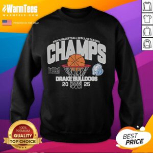 Drake Bulldogs sweatshirt celebrating their 2025 MVC Men's Basketball Champions title, featuring team colors and logo.
