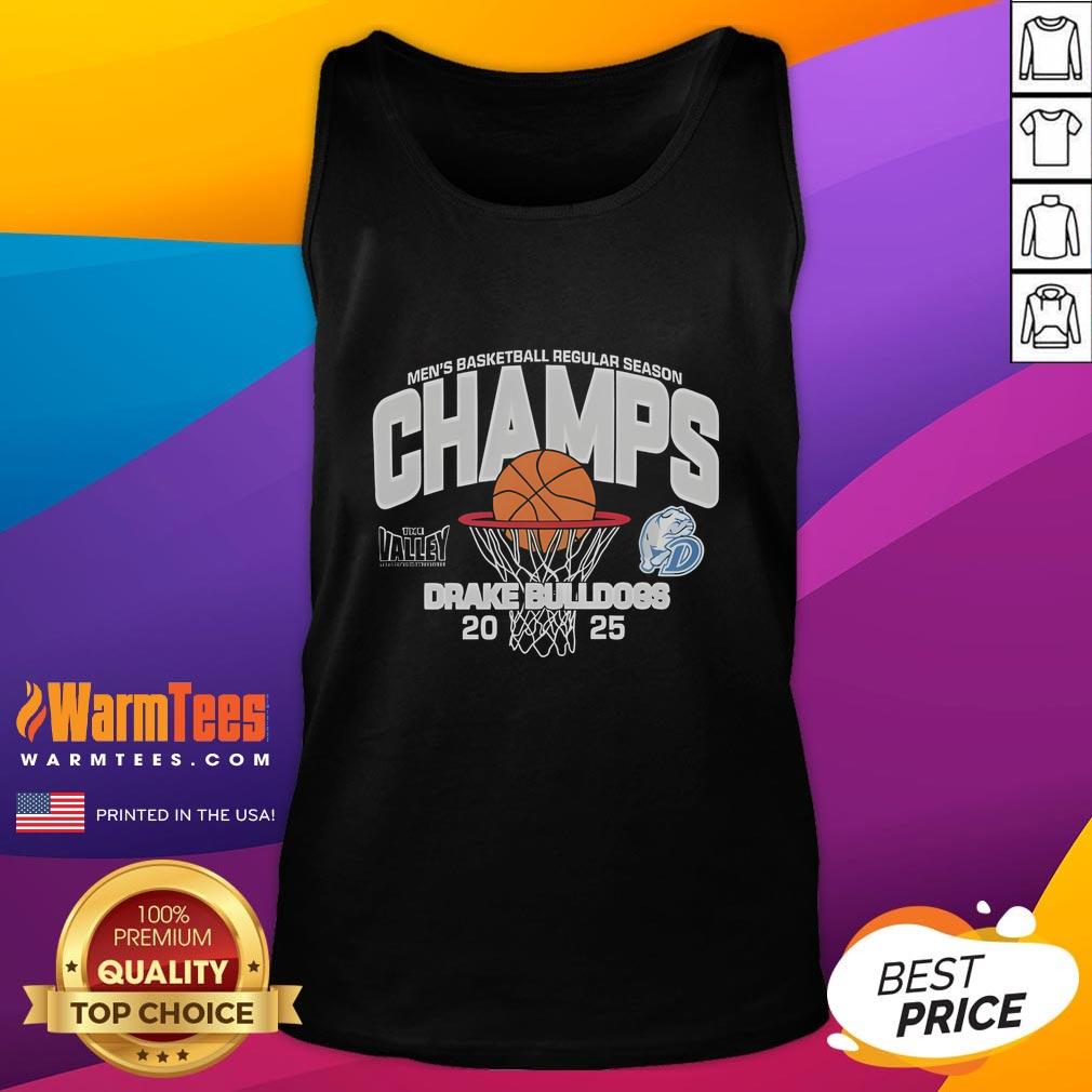Drake Bulldogs tank top celebrating the 2025 MVC Men's Basketball Champions with bold graphics and team colors.