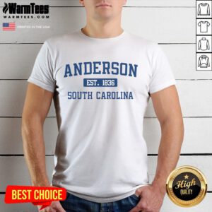 Good Anderson South Carolina classic varsity style block letter t-shirt in navy blue, showcasing bold school spirit.