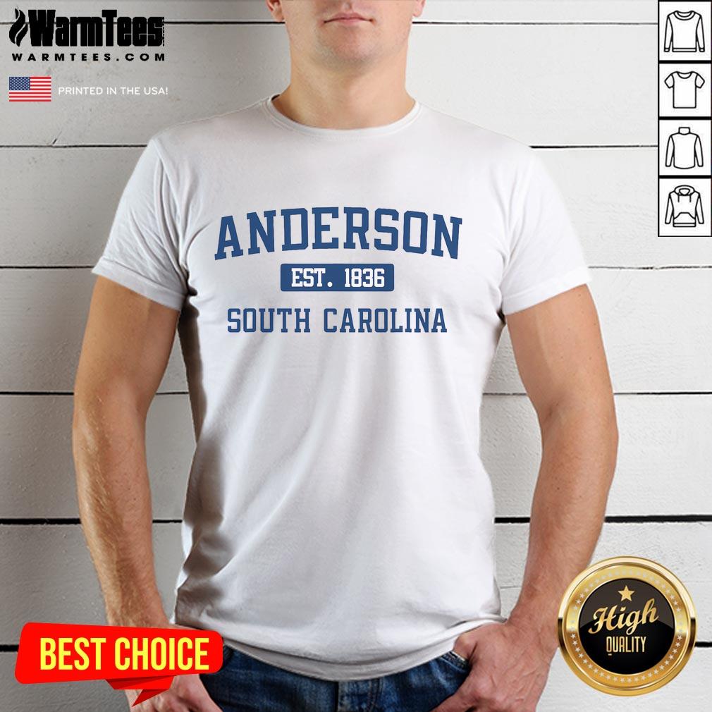 Good Anderson South Carolina classic varsity style block letter t-shirt in navy blue, showcasing bold school spirit.