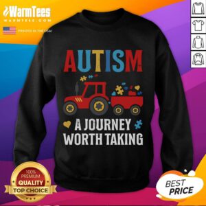 Good Autism Journey sweatshirt featuring a tractor design, celebrating autism awareness and pride.