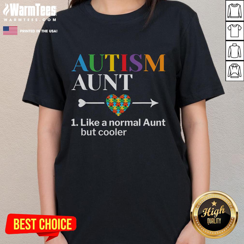 Good Autism Aunt definition graphic on a ladies tee for World Autism Awareness Day, celebrating support and love.
