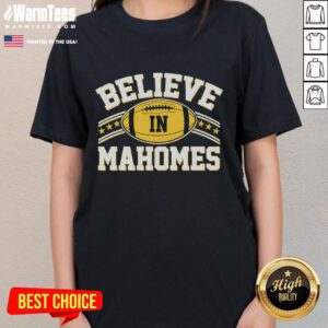 Baby wearing a 'Good Believe in Mahomes' Kansas City football tee, showcasing fan spirit for KC Chiefs.