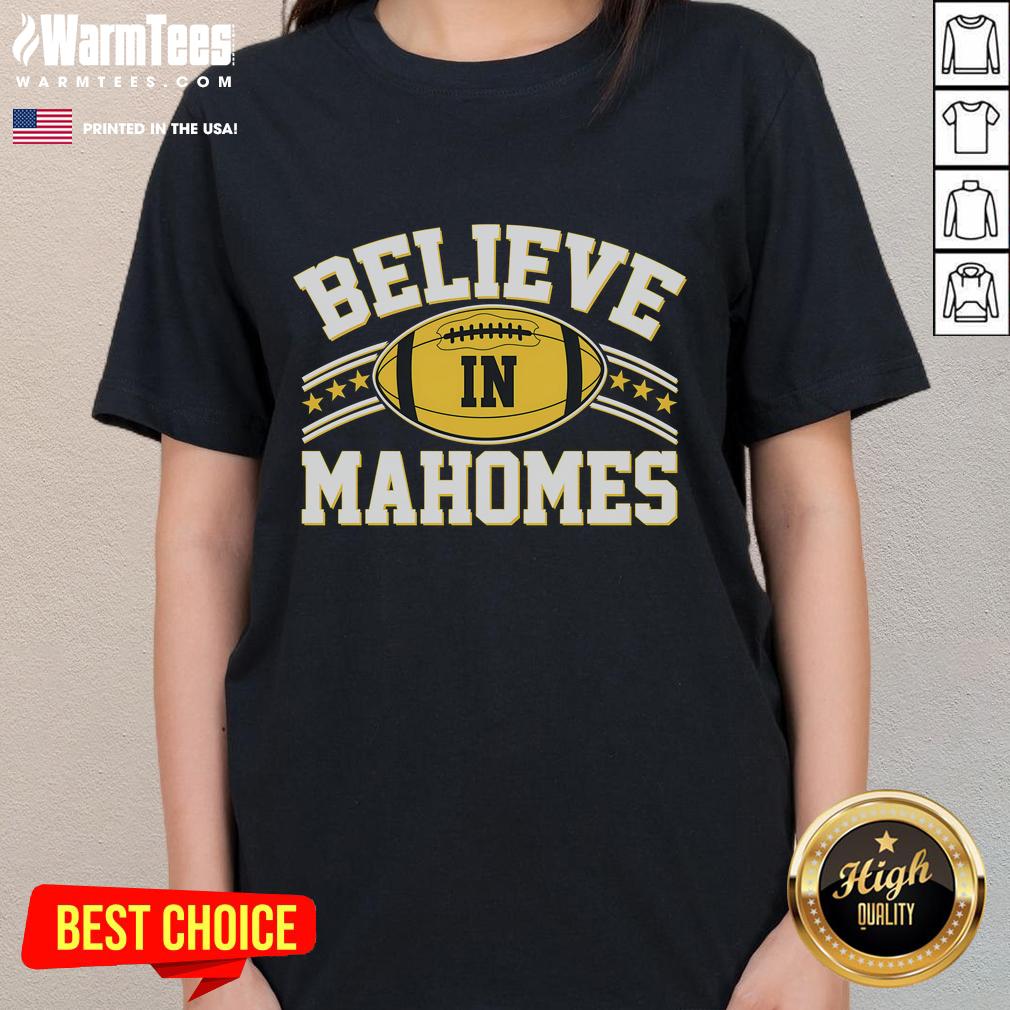 Baby wearing a 'Good Believe in Mahomes' Kansas City football tee, showcasing fan spirit for KC Chiefs.