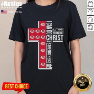 Good Cincinnati Reds I Can Do All Things Through Christ Ladies Tee featuring bold graphic design and team colors.