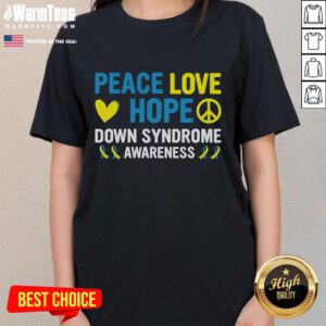 Good Down Syndrome Awareness Ribbon Love Downsyndrome Ladies Tee showcasing vibrant design for promoting inclusivity.