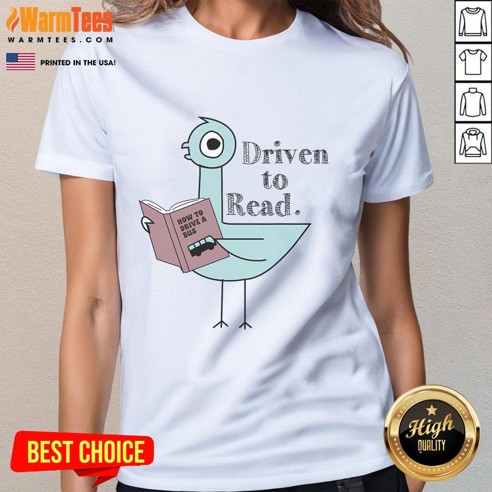Cute pigeon reading books on a ladies tee, promoting a love for reading with a fun design - Good Driven to Read.