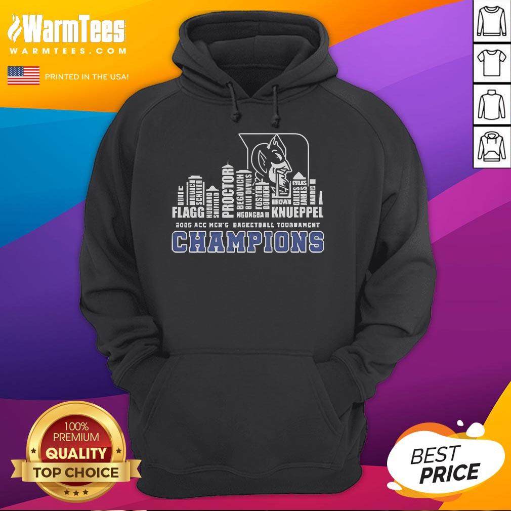 Alt Text: Good Duke 2025 ACC Men's Basketball Tournament Champions Skyline Hoodie in blue with team logo and vibrant design.