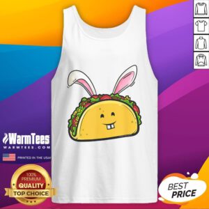 Cute Easter taco with bunny ears on a colorful tank top for taco lovers celebrating Easter.