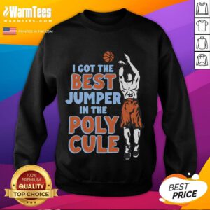 Person wearing the 'Good I Got The Best Jumper In The Polycule' sweatshirt, showcasing cozy style and polyamory pride.