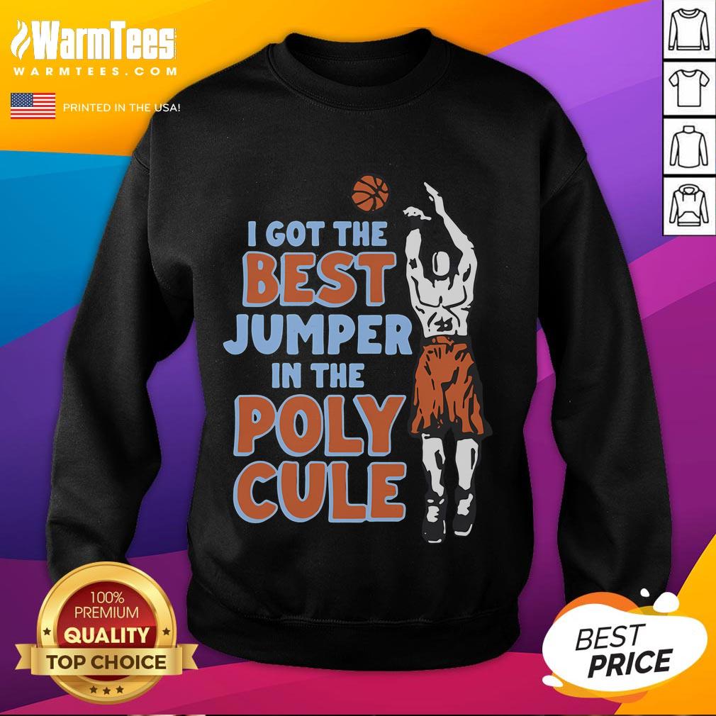 Person wearing the 'Good I Got The Best Jumper In The Polycule' sweatshirt, showcasing cozy style and polyamory pride.