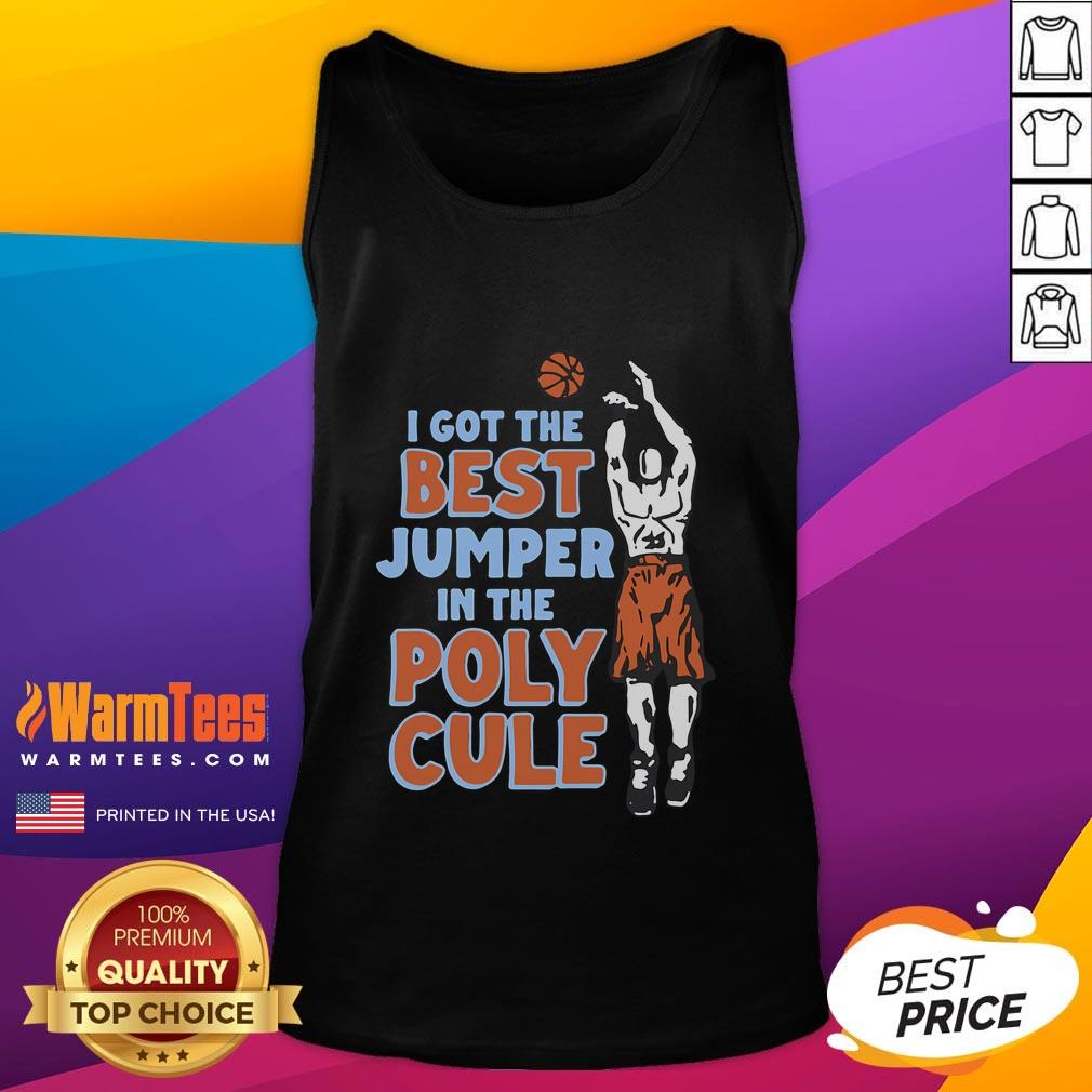 Alt Text: Person wearing the Good I Got The Best Jumper In The Polycule tank top, showcasing a colorful and playful design.