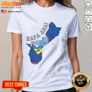 Good Island of Guam map with flag design on a stylish ladies tee, showcasing Guam's beauty and culture.