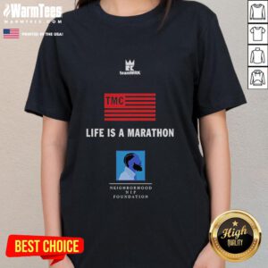 Good Life Is A Marathon Neighborhood Nip Foundation Ladies Tee in vibrant colors, perfect for casual wear and community events.