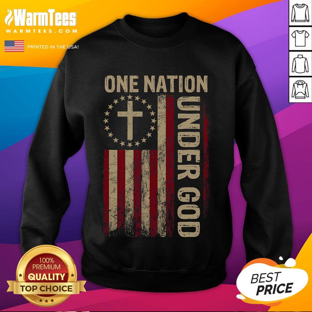 Good One Nation Under God flag sweatshirt for 4th of July, showcasing patriotic Christian pride and festive spirit.