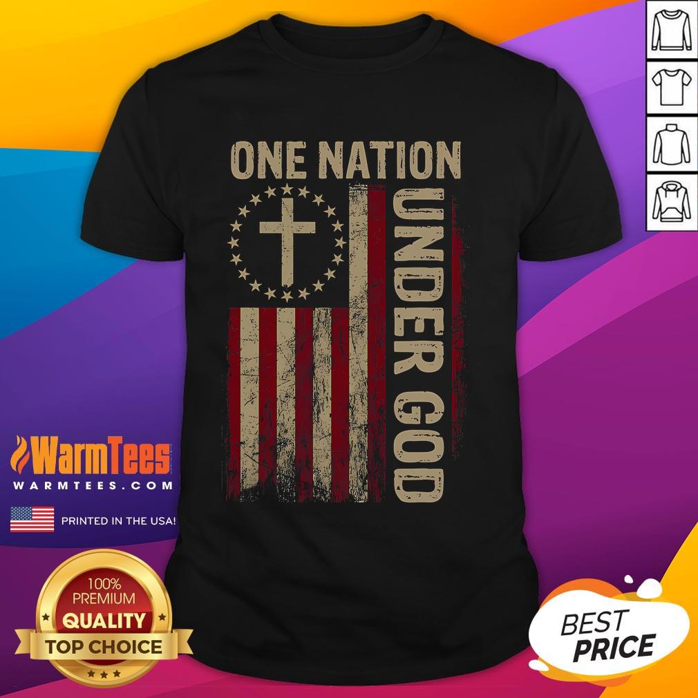 Good One Nation Under God Flag 4th of July Patriotic Christian T-Shirt featuring bold red, white, and blue design.
