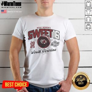 South Carolina Gamecocks 2025 March Madness Sweet 16 Women's Basketball T-Shirt featuring team colors and logo.