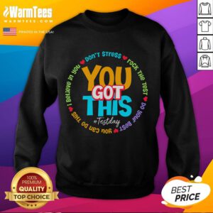 Alt Text: Good Test Day Rock the Test sweatshirt for teachers, perfect for motivating students on testing day.