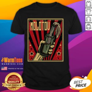 Hot Anarchy Molotov Cocktail Revolution & Rage T-Shirt featuring a bold graphic of a Molotov cocktail in vibrant colors.