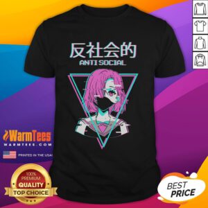 Hot antisocial vaporwave anime girl graphic on a Japanese T-shirt, perfect for trendy fashion enthusiasts and anime lovers.