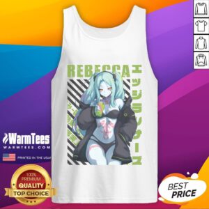 Alt Text: Hot Cyberpunk Edgerunners Rebecca in a stylish tank top, showcasing her iconic look and vibrant colors.