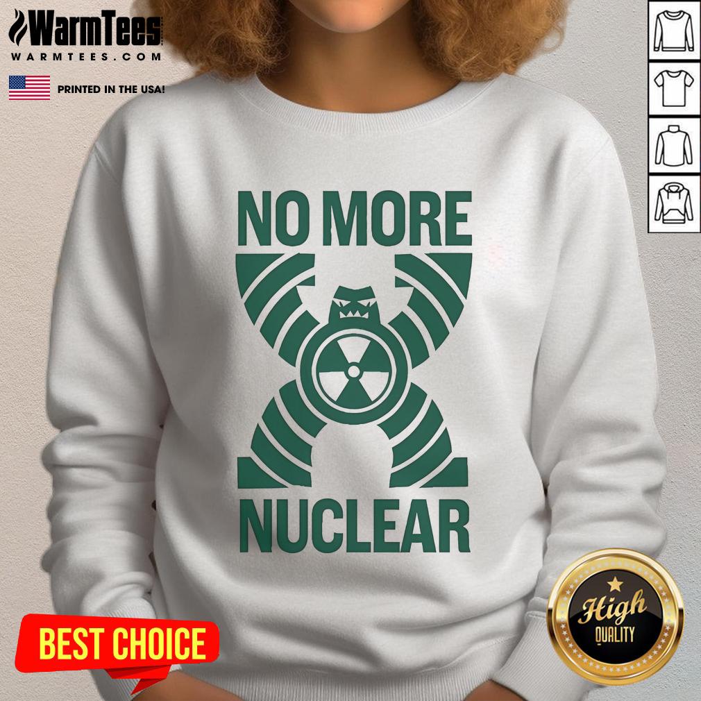 Official No More Nuclear Greenpeace sweatshirt featuring bold logo and eco-friendly design for climate activism.